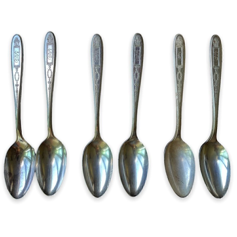 Antique 1921 Oneida Community Plate Grosvenor Teaspoons Set of 6 With Monogram